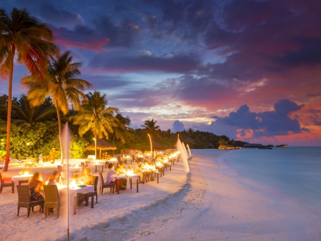 Dining on the beach at dinner