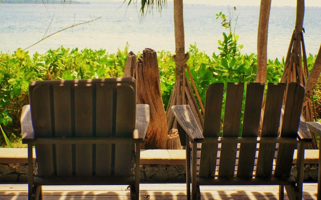 Benches looking out at the ocean on Nikoi Island