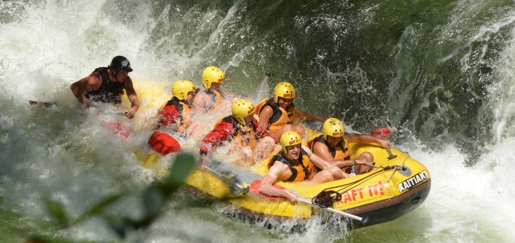 Smaller waterfall while white water rafting in Rotorua