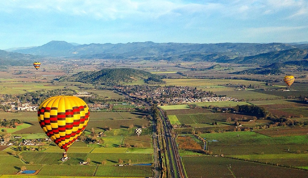 Early morning hot air balloon over Napa