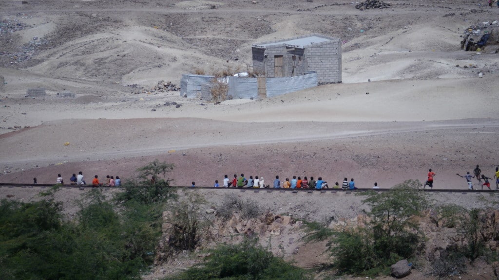 Children sit on the Ethiopian railway