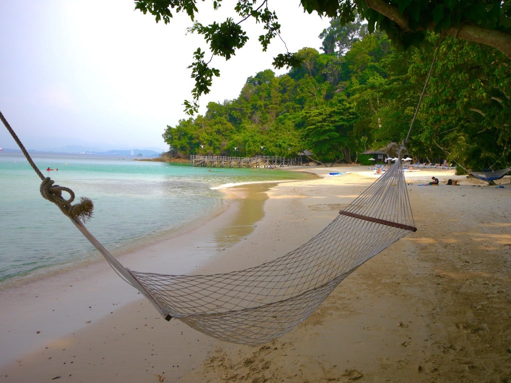 A hammock in the private beach