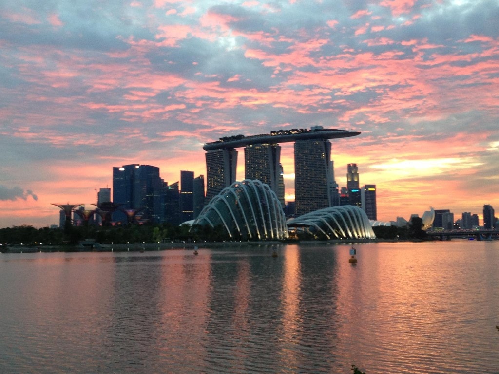 Sunset over the Marina Bay Sands and Singapore CBD