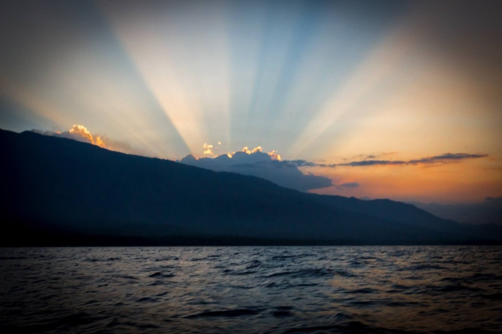 Sunset over Mount Batur in the North of Bali