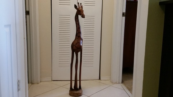 A wooden giraffe