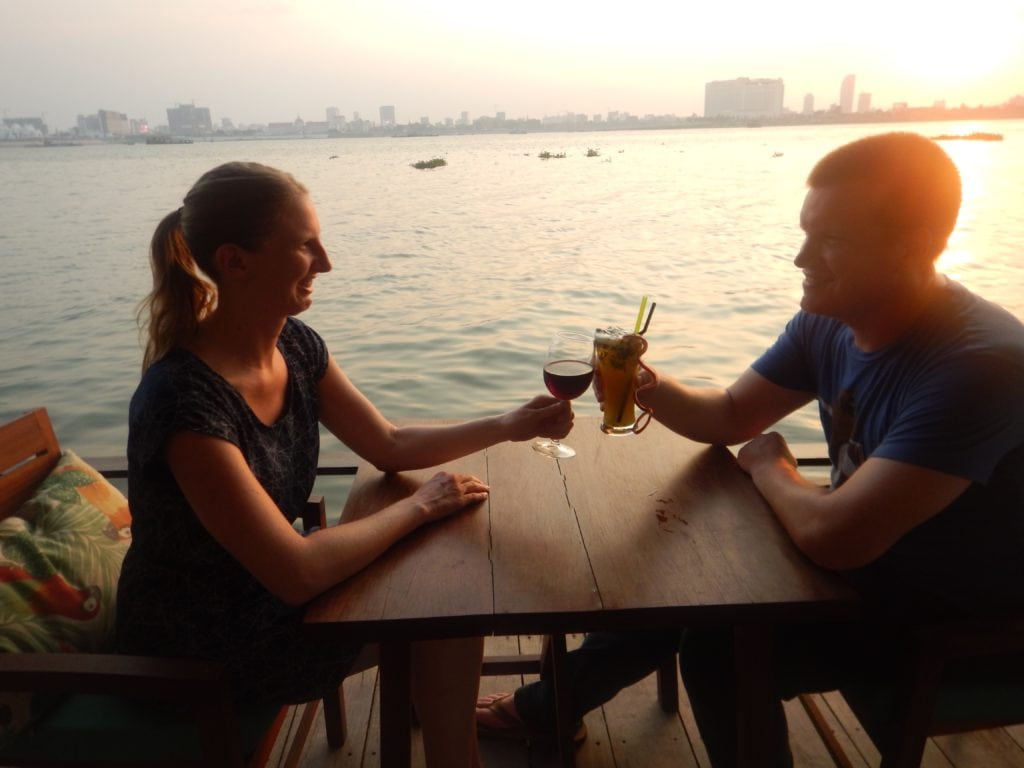 Sunset drinks on the private deck of our bungalow