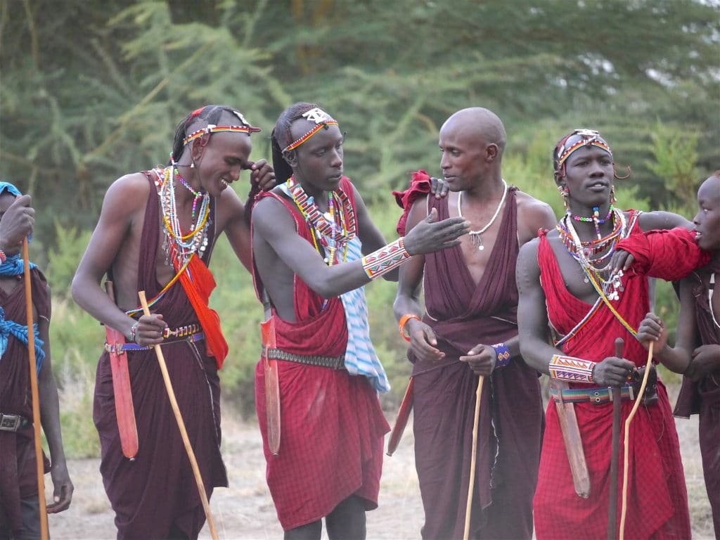 Masai tribesmen laughing