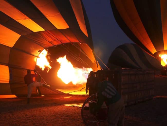 Inflating the hot air balloon