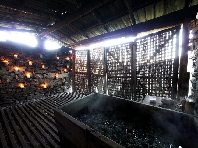 Hot stone bath in Bhutan