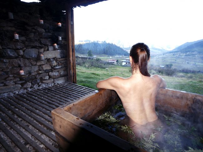 Hot stone bath in Bhutan