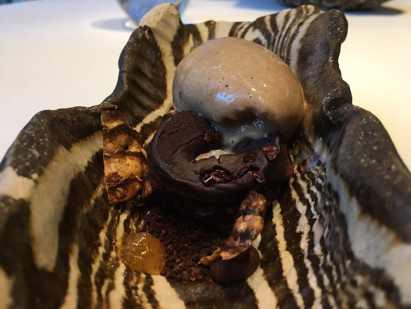 Infused and frozen wood and bark with vanilla, chocolate, species, treacle and resin at AbaC