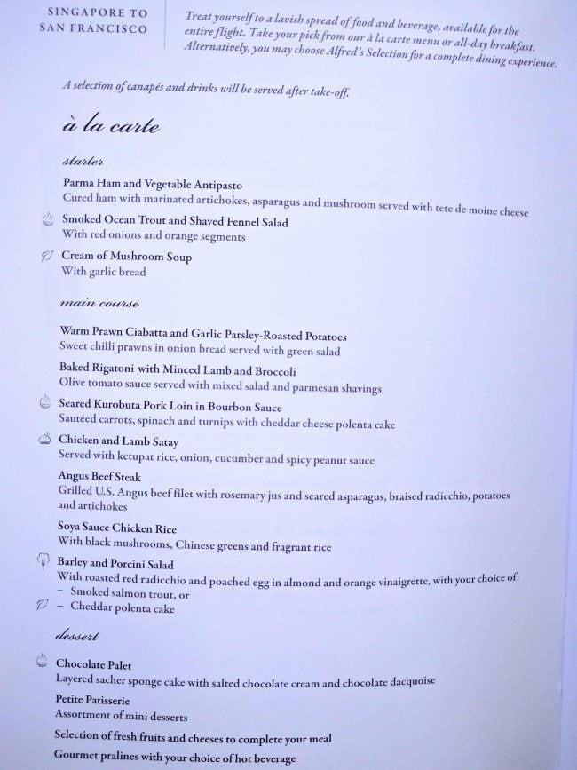 A la carte menu