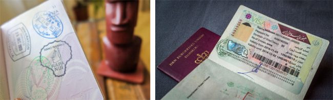Passport stamps for Easter Island and Iran
