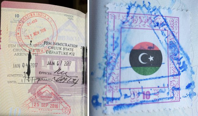 Passport stamps for FSM and Libya