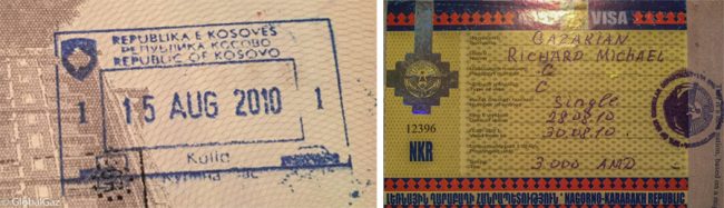 Passport stamps for Kosovo and Nagorno-Karabakh