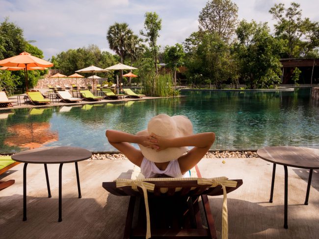 Relaxing by the pool