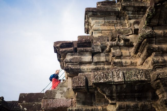 Climbing up to the top of Angkor Wat