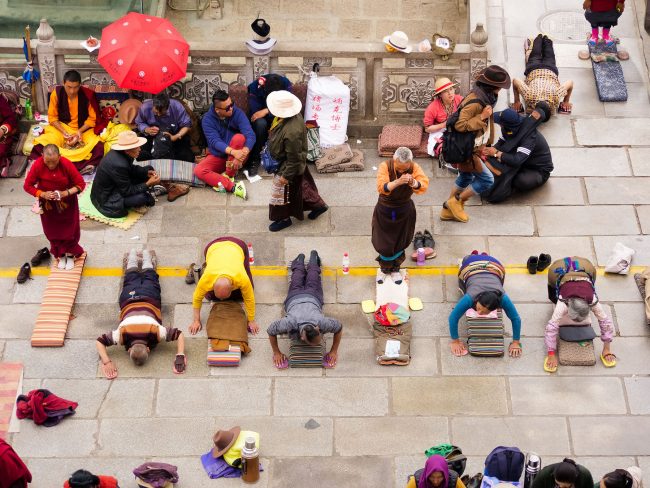 Prostrations in front of jokhang temple
