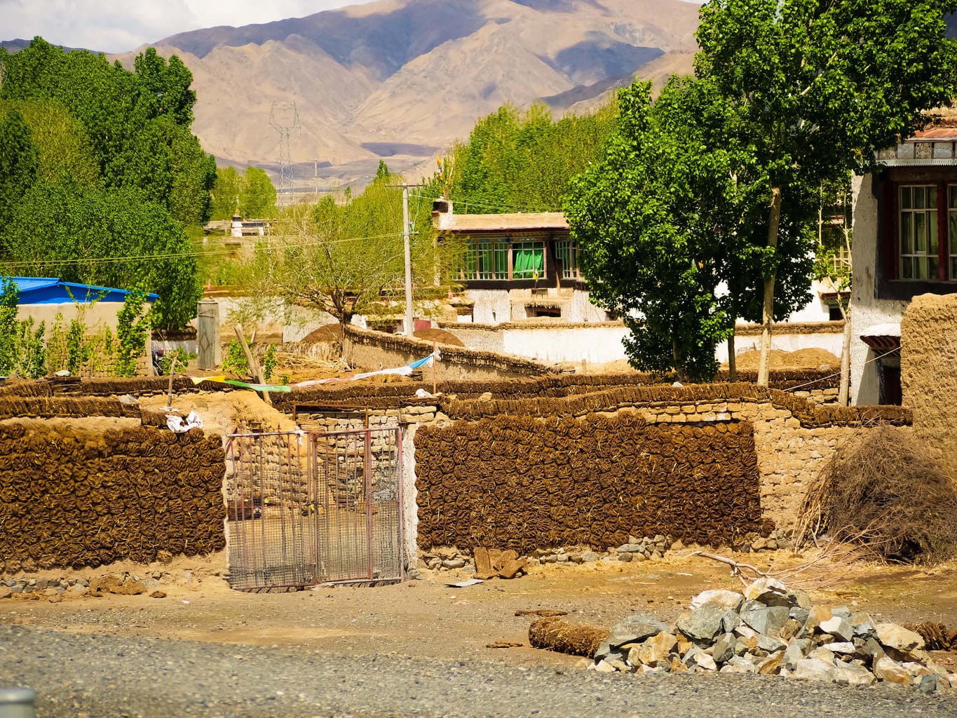 Traditional house with yak dung drying