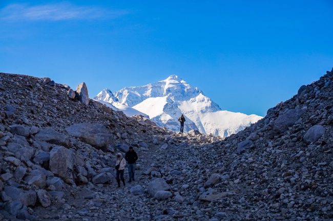 Trekking down from Everest