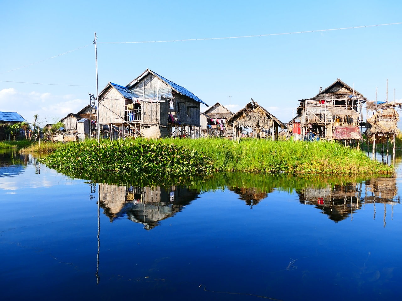 Traditional stilted houses on Inle Lake