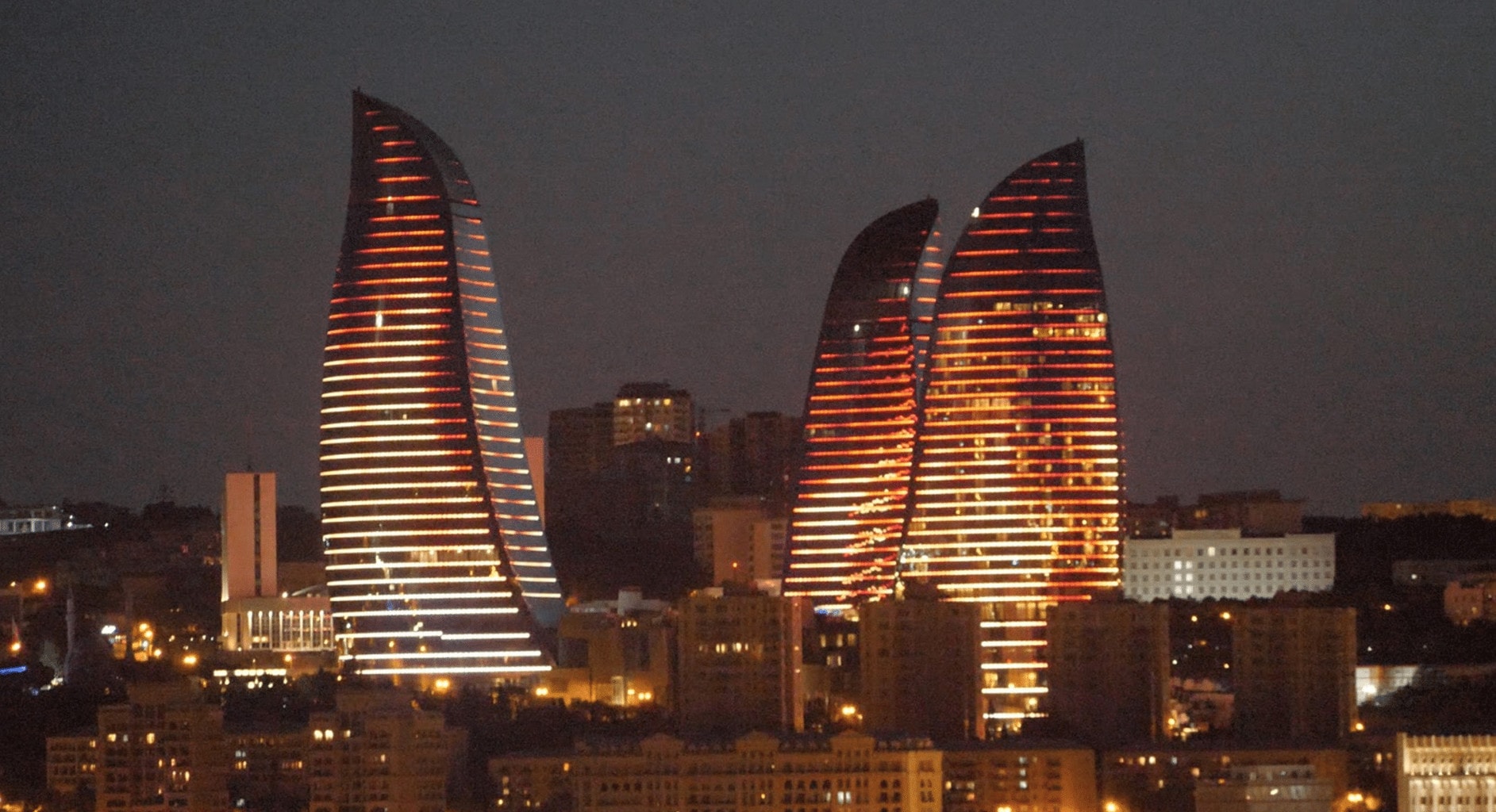 Flame towers at night