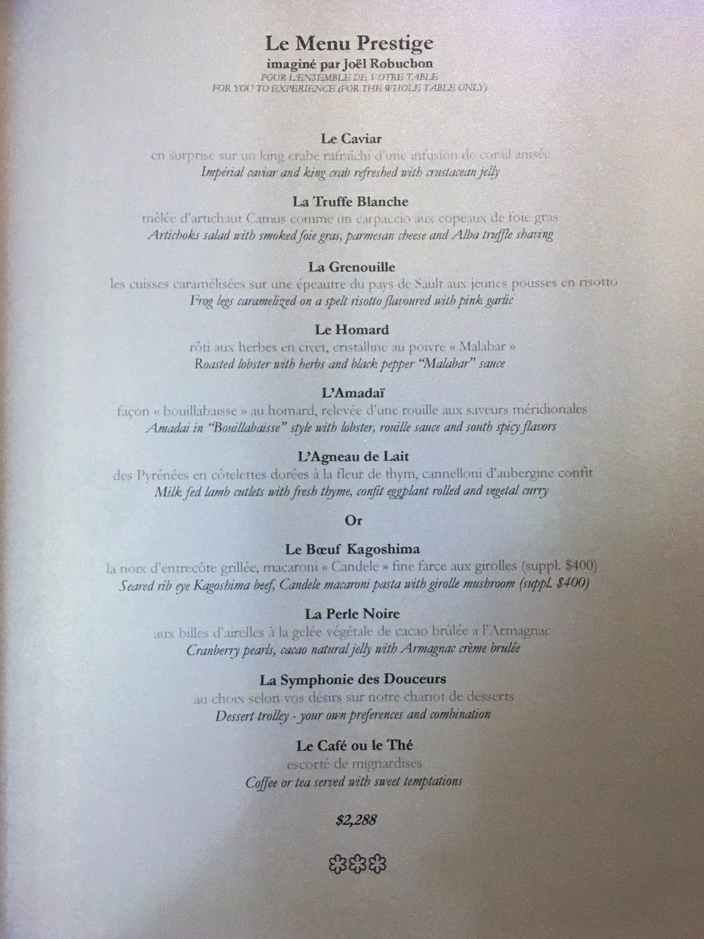 Robuchon au Dome Menu