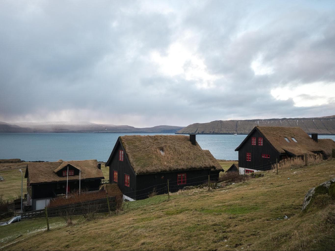 Moss covered houses in Faroes Islands