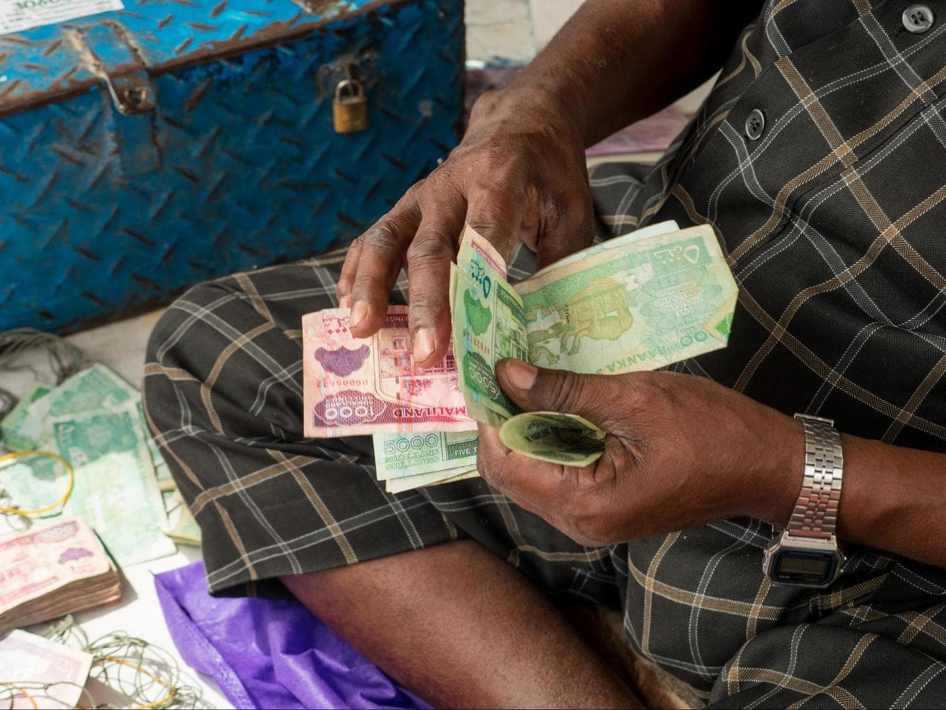Counting money in Hargeisa