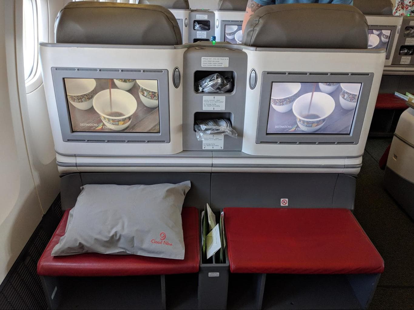 Footrest and TV on Ethiopian Airlines Business Class Boeing 777-300 entertainment