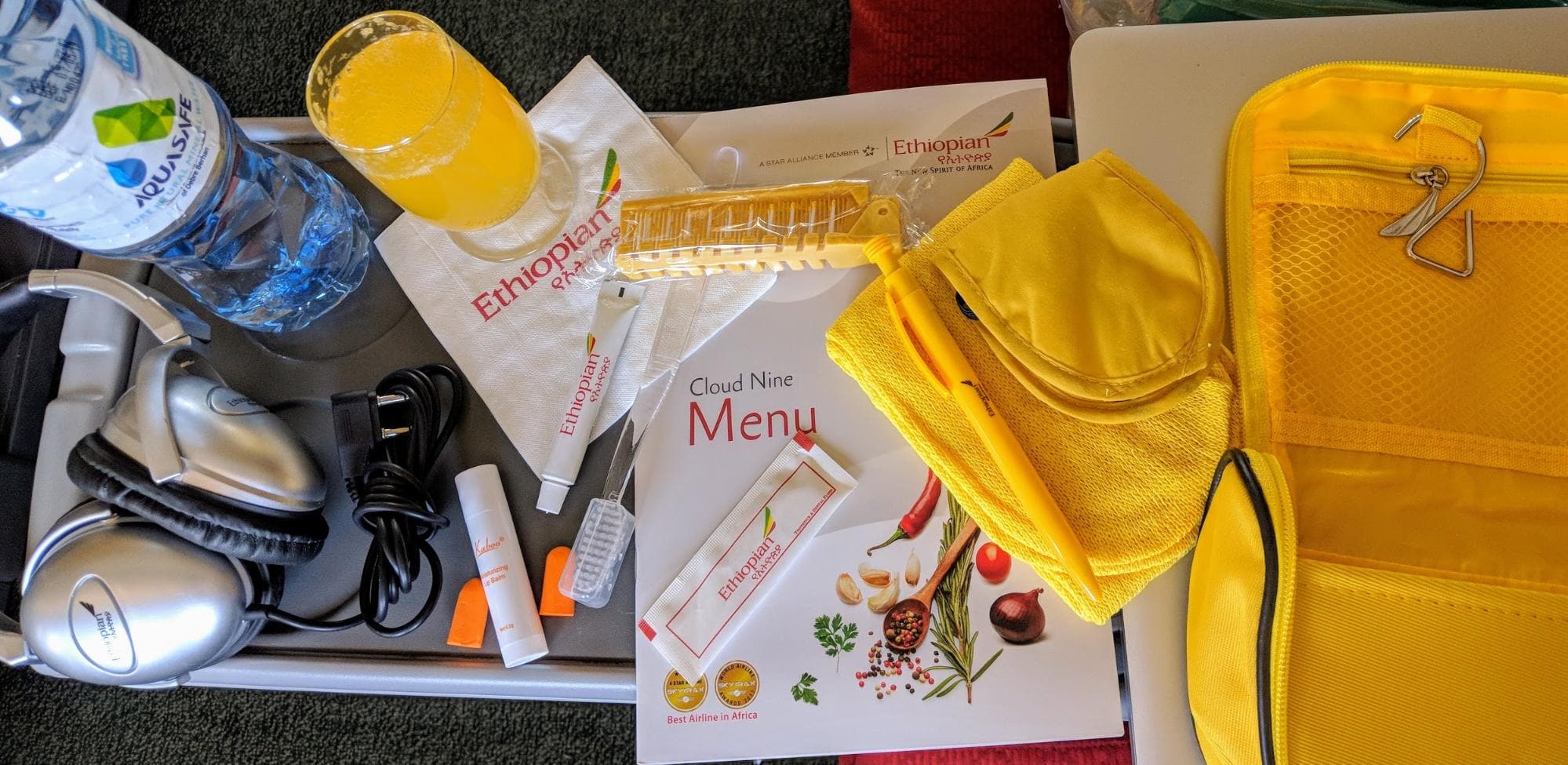 Inside the Business Class amenity kit for Ethiopian Airlines