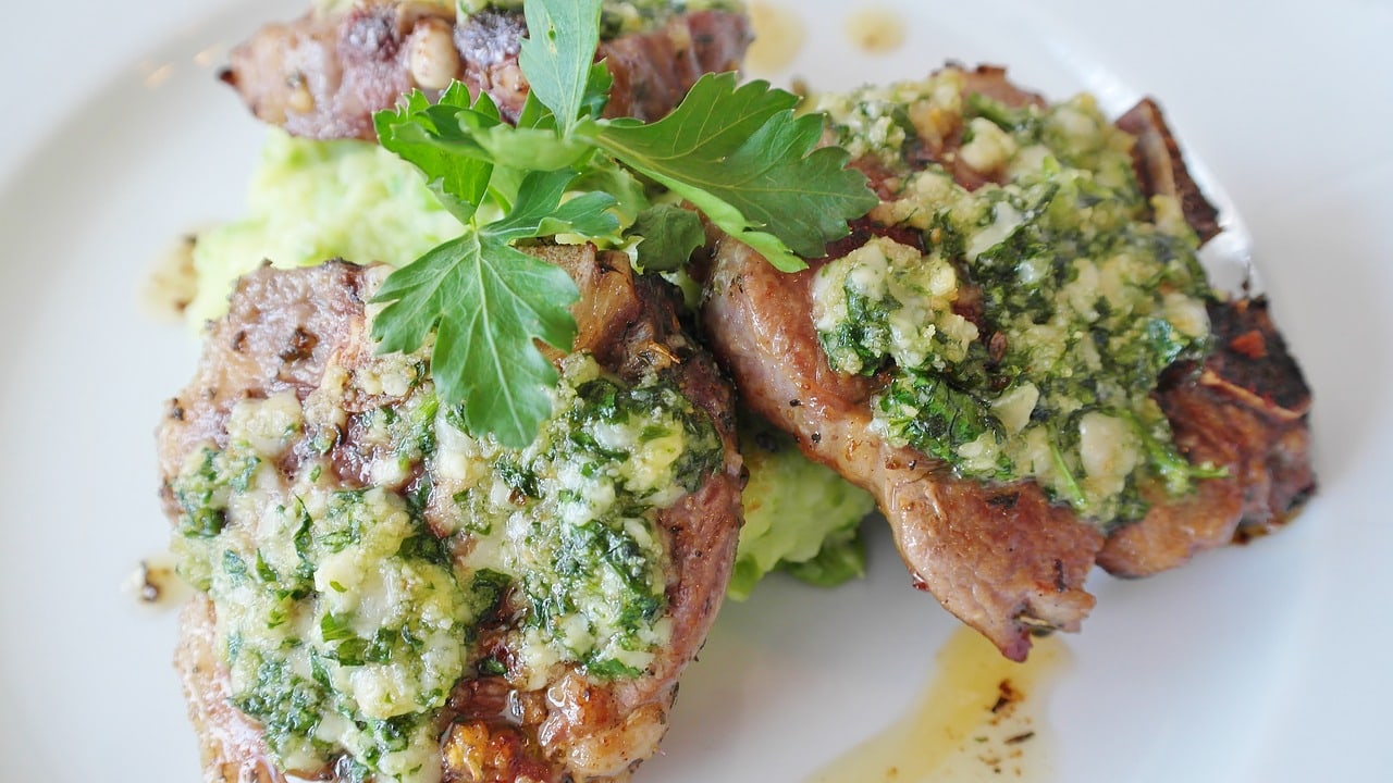 Lamb cutlets with salsa verde