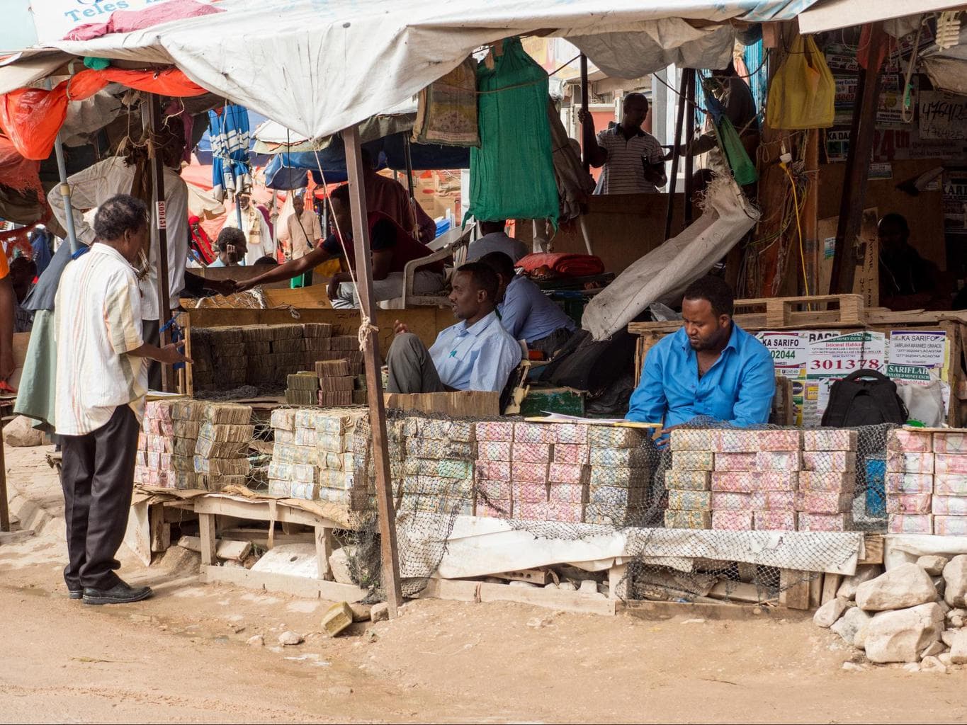 Money changers in the street of Hargeisa Central Market