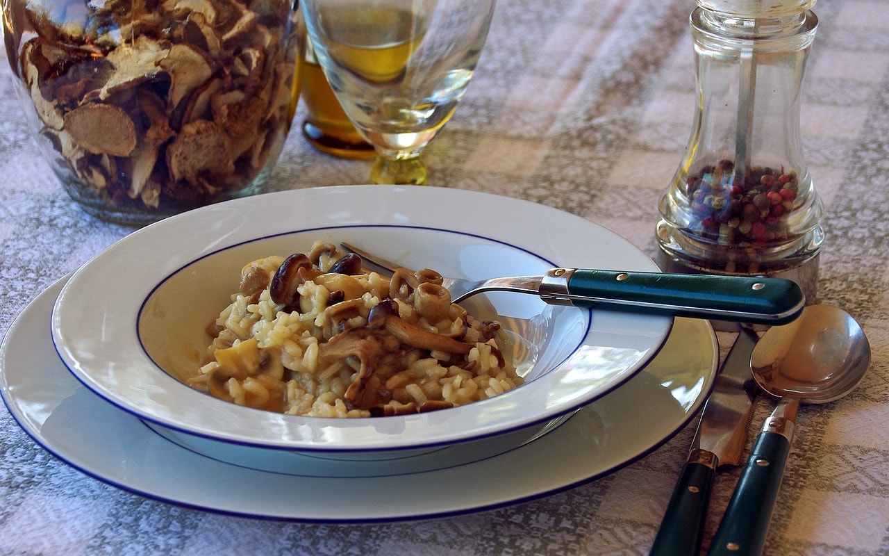 Mushroom risotto, perfectly paired with a Barolo