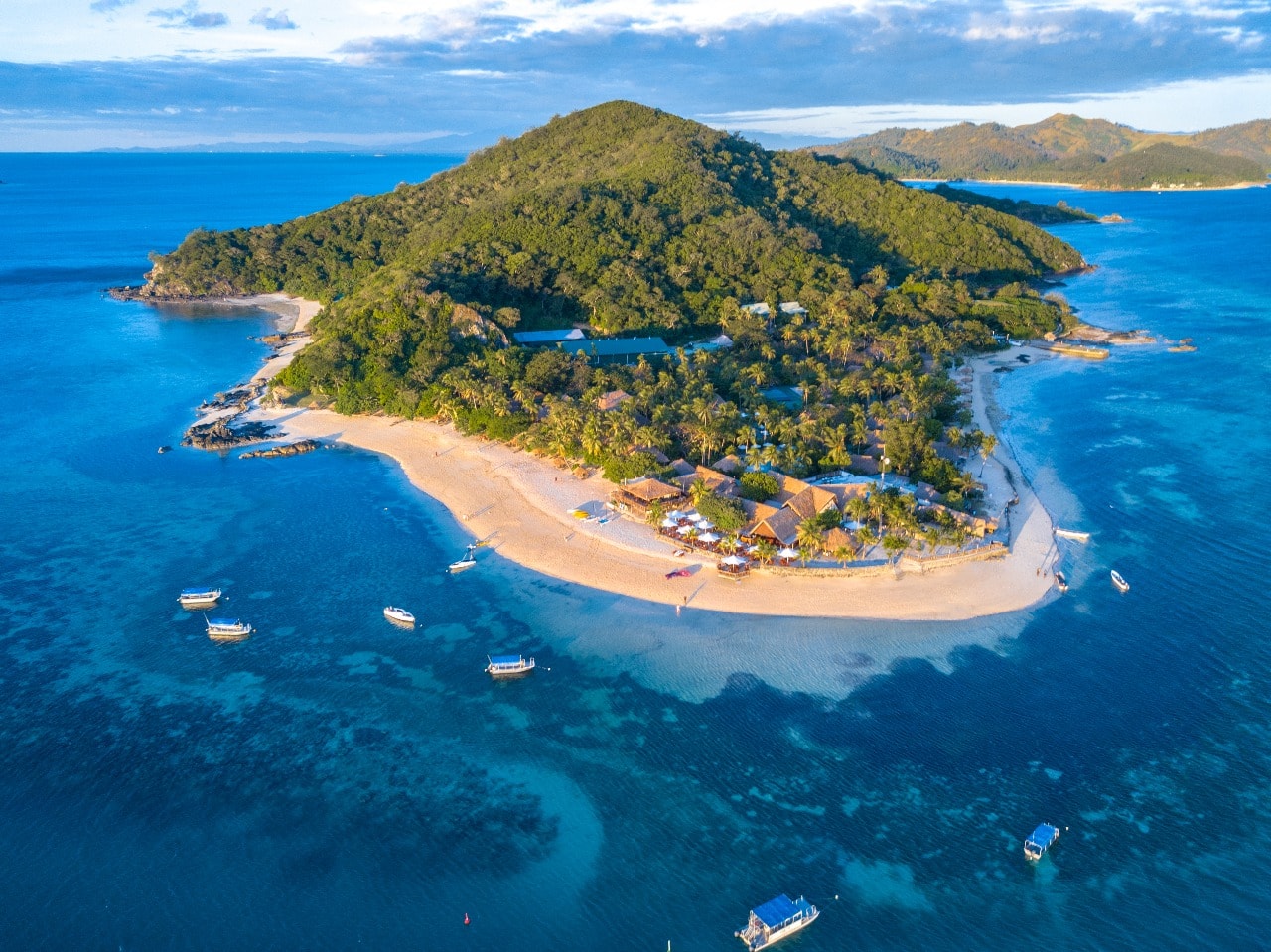 Castaway Island Resort entire island drone shot