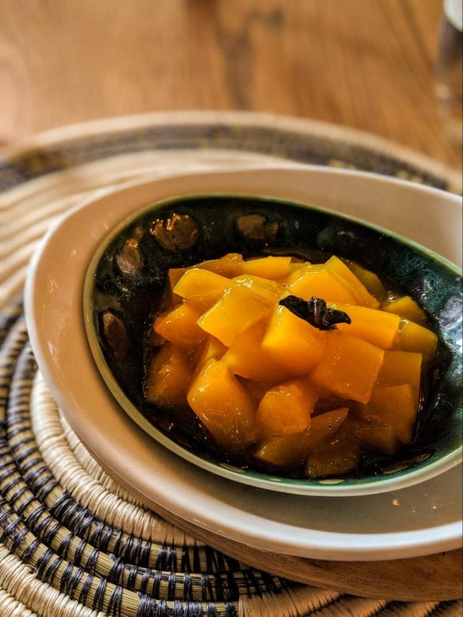 Local poached mangoes at Bisate lodge