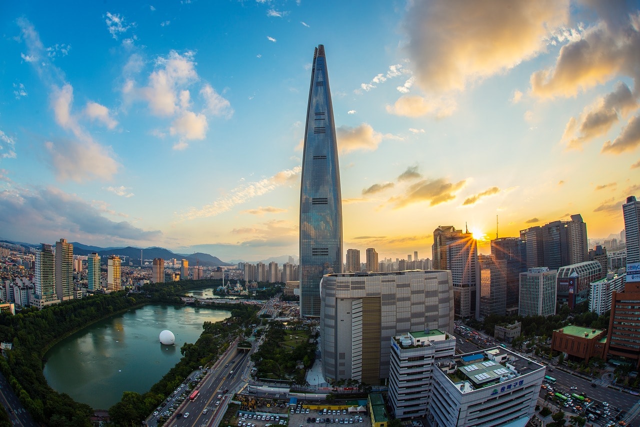 Lotte World Tower and Mall with Sokcheon Lake to the left