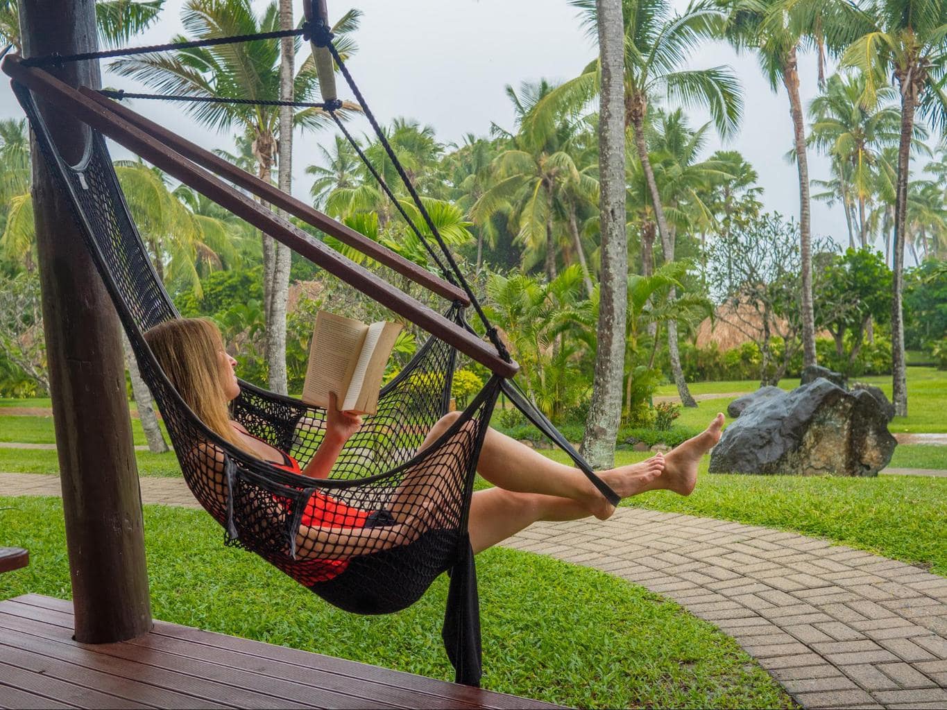 The hammock in our plantation bure at Outrigger Fiji Beach Resort