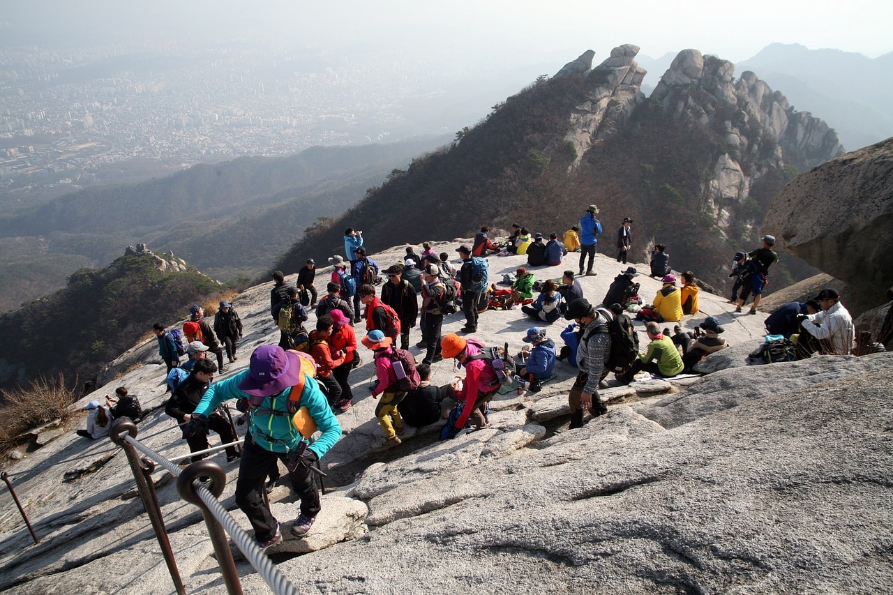 Using the via ferrata to get up Bukhansan