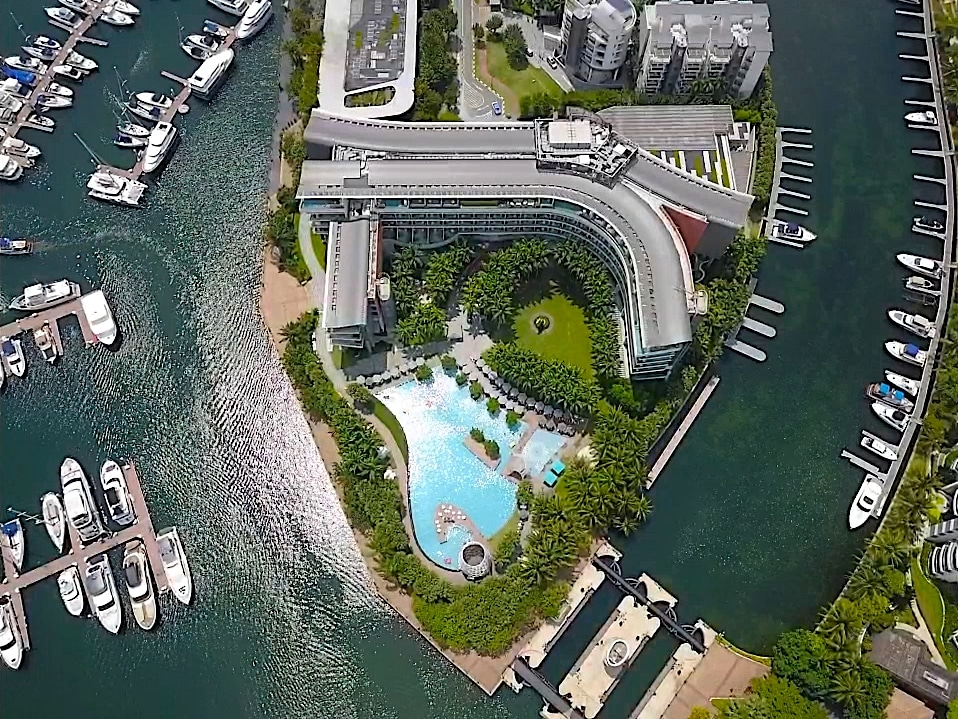 The marina area and pool at W Singapore - Sentosa Cove