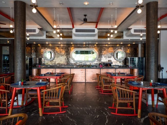 The restaurant interior at Baba Beach Club Phuket