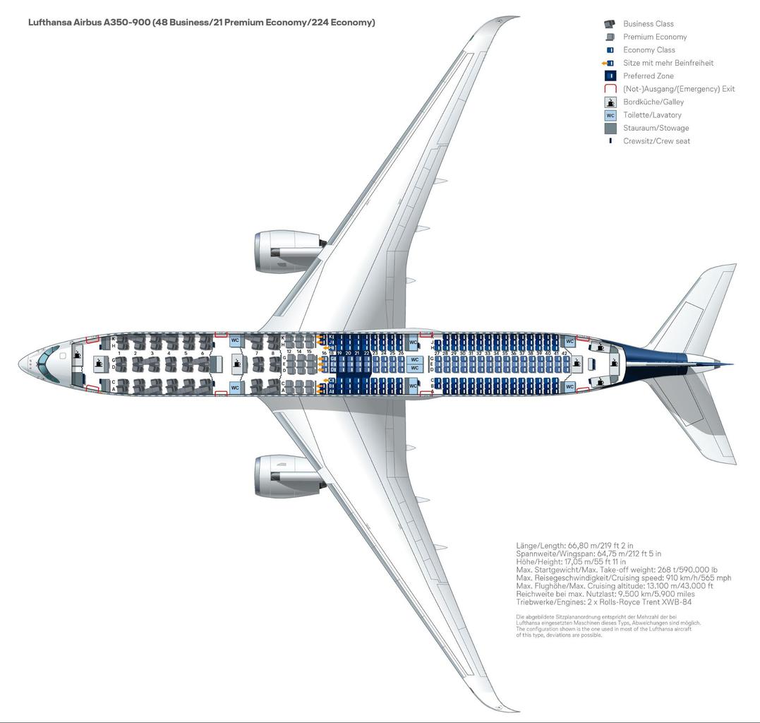 Seat plan on Lufthansa A350-900
