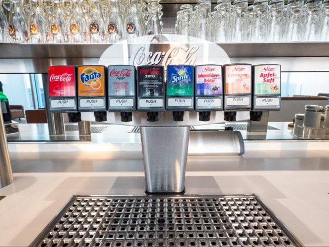 Sodas in Lufthansa Business Class Lounge at Munich Airport