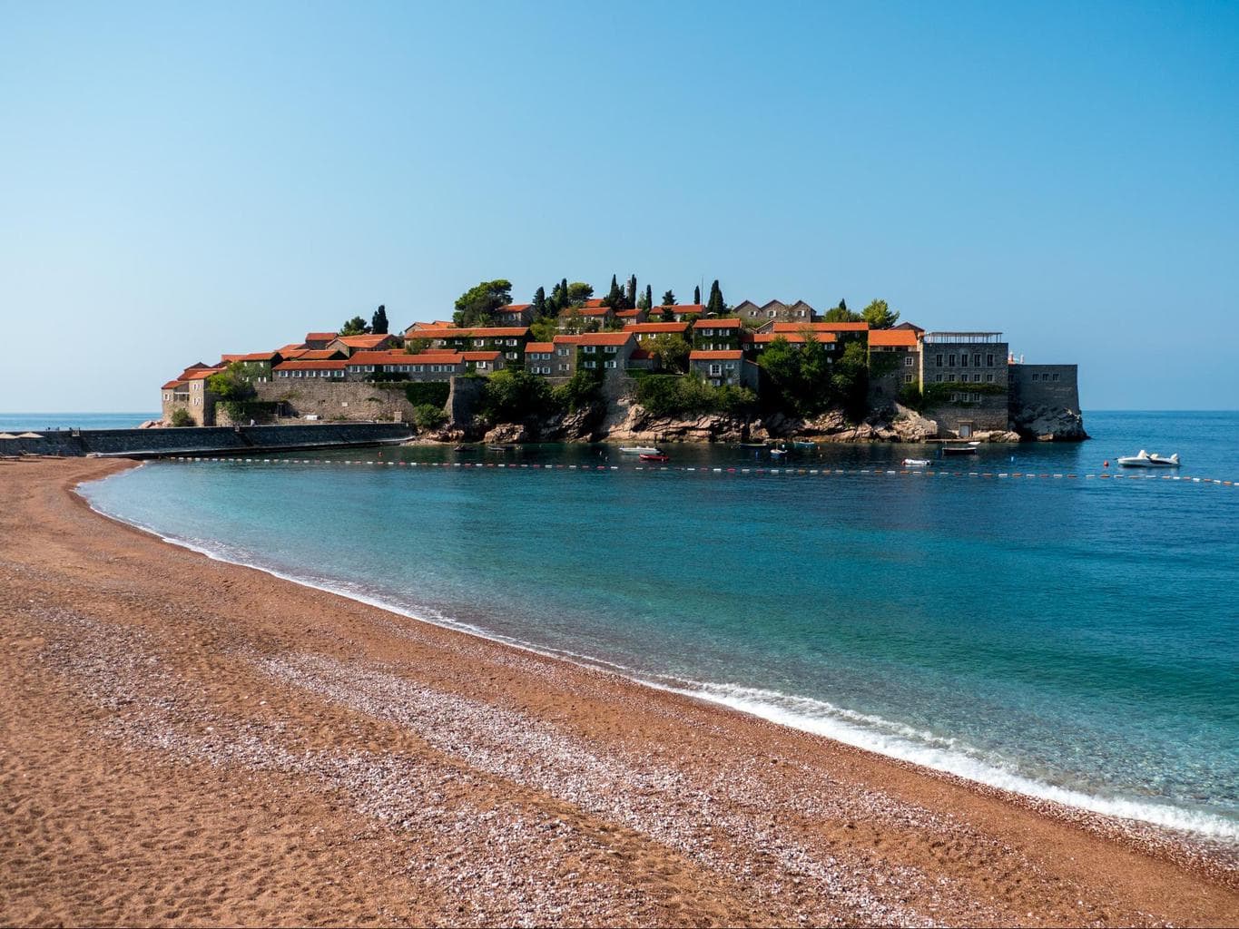 Sveti Stefan beach right in front of the island