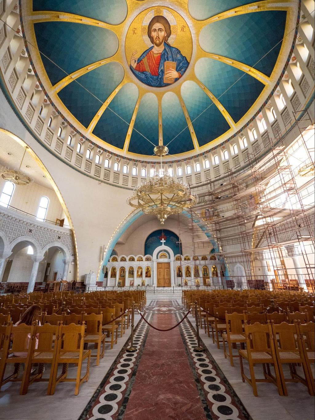 The dome murals inside the Resurrection of Christ Orthodox Cathedral in Tirana