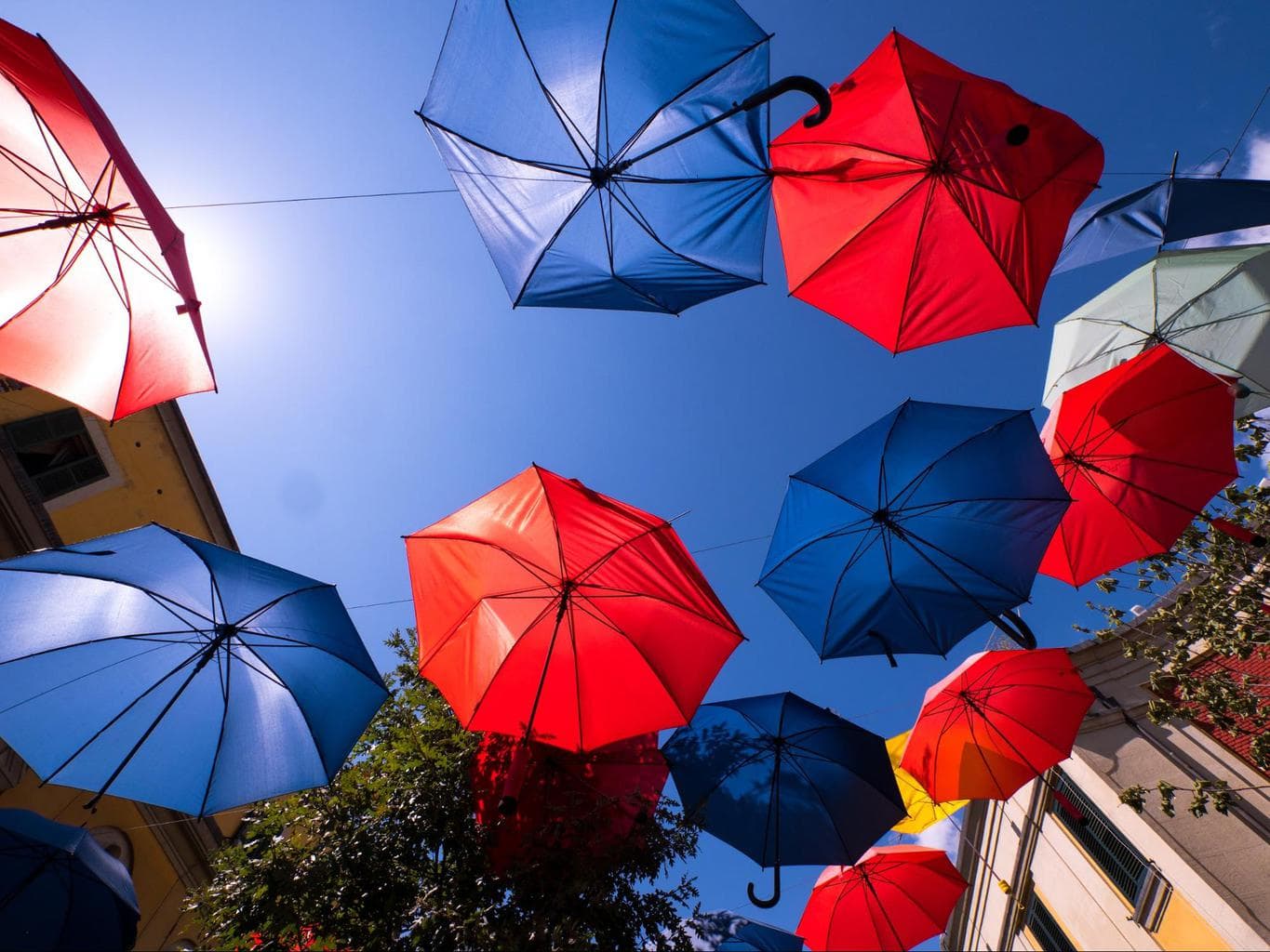 Upside down umbrellas in Tirana