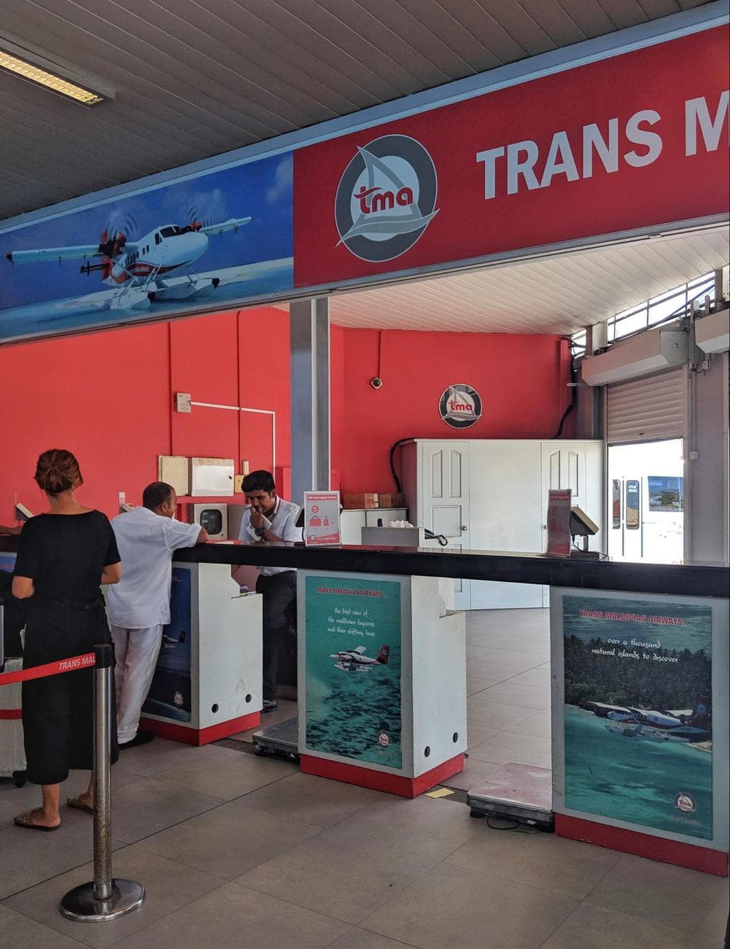 Check in counters for Trans-Maldivian Airlines
