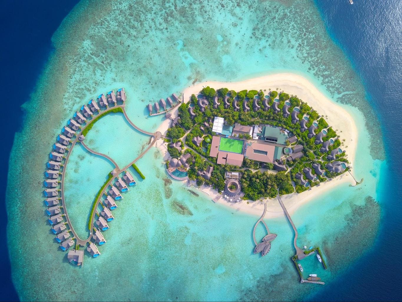 Milaidhoo drone shot with the whole resort