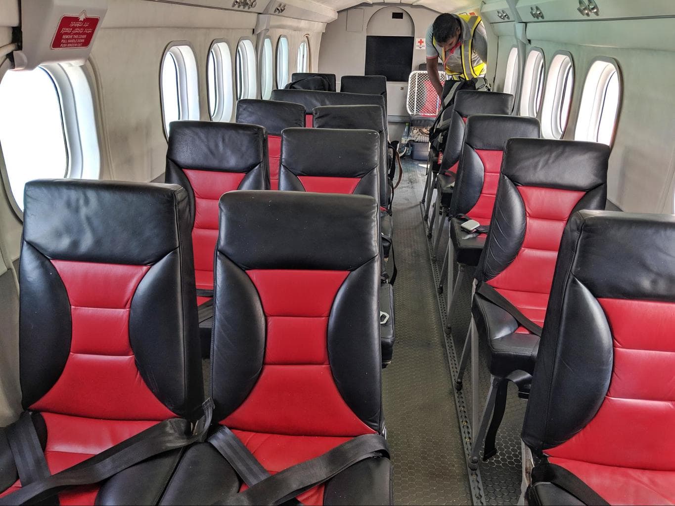 The entire cabin of a trans-Maldivian seaplane