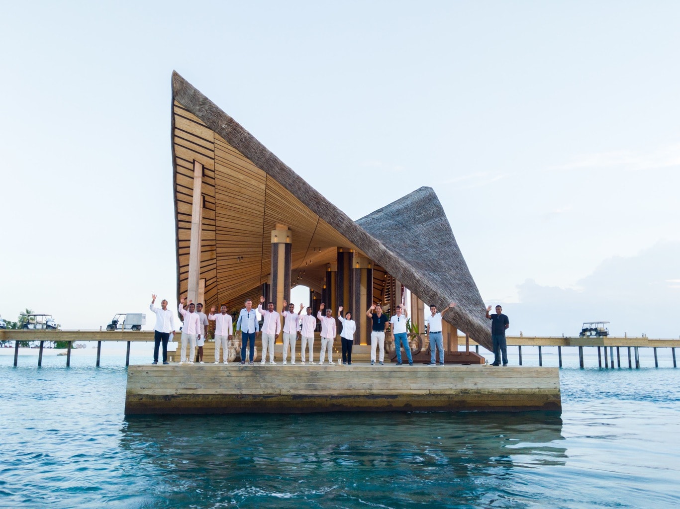 The entire team at Joali Maldives waving goodbye